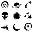 a silhouette set of fun space icons
