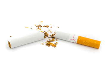 Broken cigarette isolated on white background