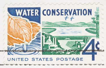 Wall Mural - this is a Vintage 1960 canceled US stamp Water conservation