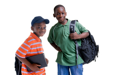 Two african american brothers ready for school.