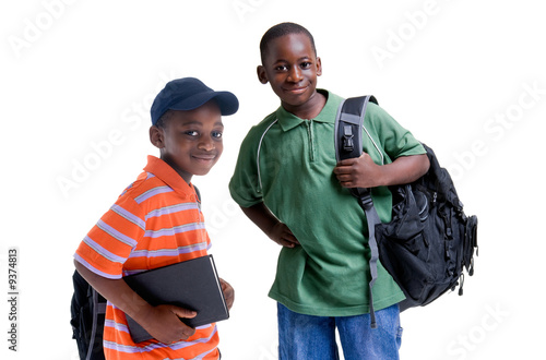 Fényképezés Two african american brothers ready for school.