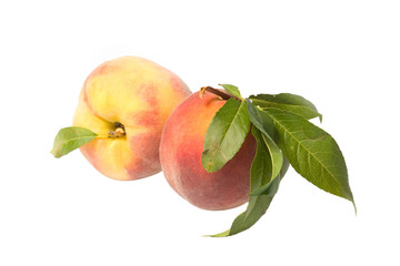 two peaches isolated on white background