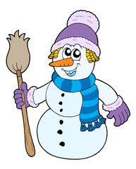 Poster - Snowman with broom