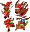 Christmas reindeer having fun with snow, ski, slaight