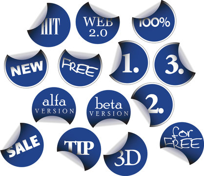 Labels badges and stickers with various texts