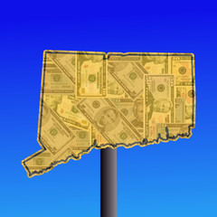 Wall Mural - warning sign in shape of Connecticut with American dollars