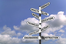 Signpost Showing The Way To Ten Different Career Paths