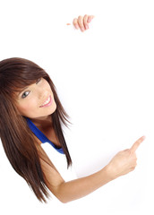 Beautiful woman holding empty white board