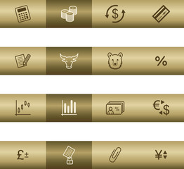 Wall Mural - Finance web icons on bronze bar