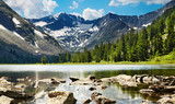Fototapeta Natura - Mountain landscape with lake and forest