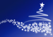Bigletto Natale Azzurro con fiocchi di neve e albero