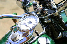 Top View Of A Classic Green Motorcycle