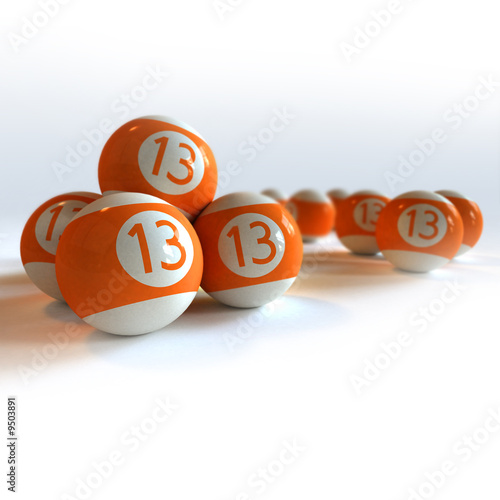 Orange billiard balls with number 13