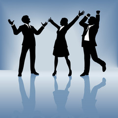 Wall Mural - business people celebrate on gradient background