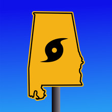 Alabama Warning Sign With Hurricane Symbol On Blue