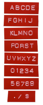 punch letter alphabet on red labeling tape
