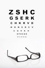 Eye glasses with test chart isolated. Ophthalmology  concept