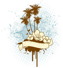 Tropical Island Insignia With Banner For Your Text