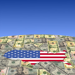 Wall Mural - USA map flag on American dollars globe illustration