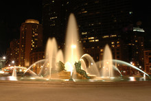 Nightime View Of Swann Fountain In Logan Circle