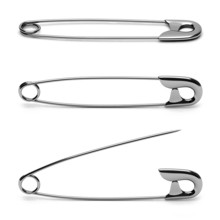 Super High Resolution Safety Pin In Silver Over White Background