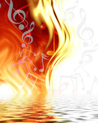 Sticker - abstract music notes on a fire like background