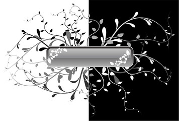 Poster - Button with floral elements on a white and black background