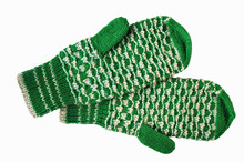 The Bicoloured Woolen Mittens Connected On Spokes