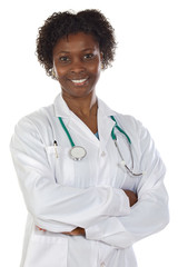 Wall Mural - African american woman doctor a over white background