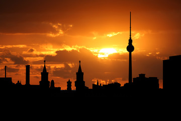 Wall Mural - Berlin skyline at sunset with beautiful sky illustration