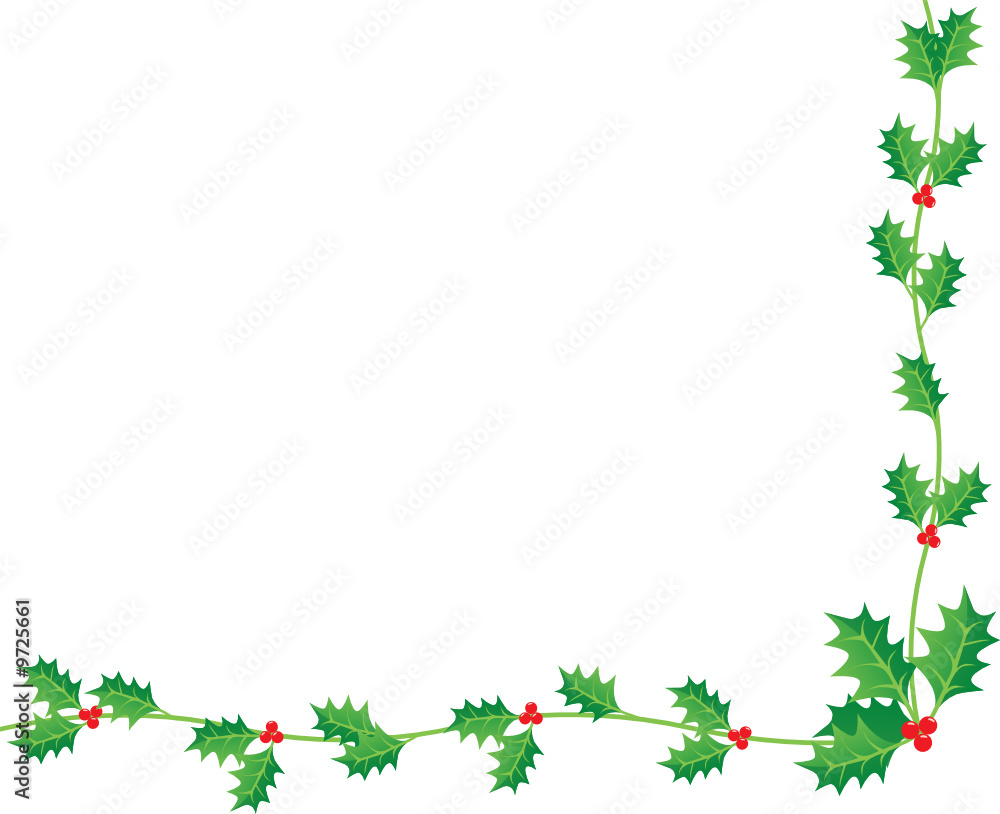 Green Christmas Holly Border / Frame with Red Berries Stock Vector ...