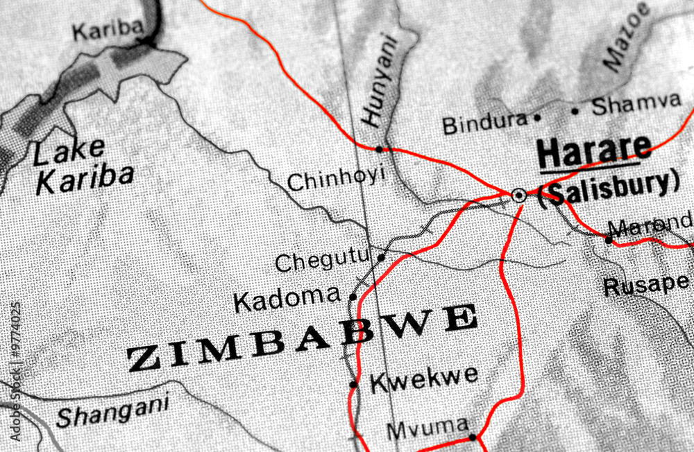 close-up map detail of Zimbabwe - obrazy, fototapety, plakaty 
