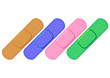 Colorful aligned bandaids isolated over white background