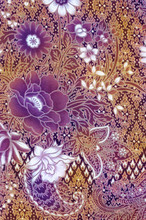 Golden Batik Sarong With White And Purple Floral Motif