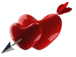 Wall Mural - two hearts pierced by an arrow. 3d image.