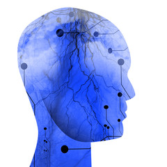 Poster - cyborg: human head silouette on a white background