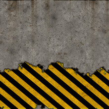 A Grunge Background With Hazard Stripes Over A Concrete Wall