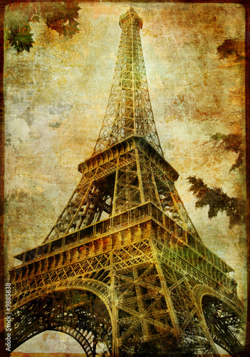 Naklejka na szybę Eiffel tower - vintage card