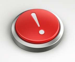 Canvas Print - 3d rendering of a red button with a exclamation point on it.