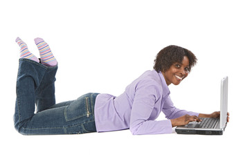 Canvas Print - Woman browsing in internet a over white background