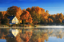 Autumn Landscape With Lake And Yellowed Trees ..