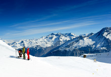 Skiers On The Top Of The Mountain In Meribel Valley