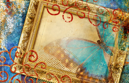 romantic background with frame and butterfly