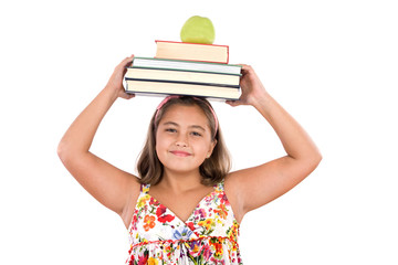 Sticker - Adorable girl studying with books and apple in the head