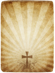 Wall Mural - cross on old worn and grungy parchment paper