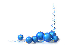 Christmas Motif Using Blue Baubles And Streamers