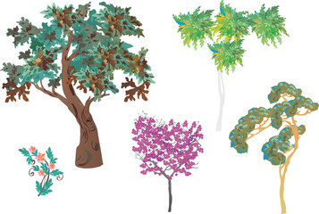 Wall Mural - trees collection on white