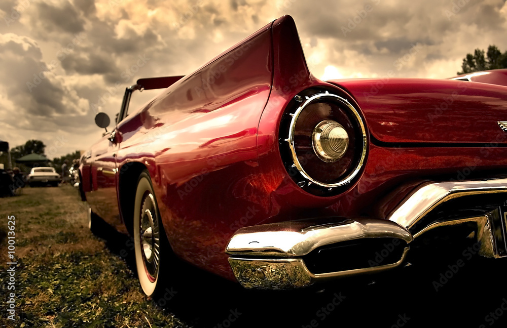 Close up shot of a vintage car in sepia color tone - obrazy, fototapety, plakaty 