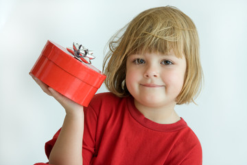 Poster - Christmas kid in Santa hat on white background