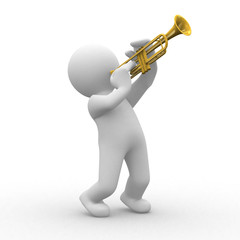 3d human plays with his trumpet